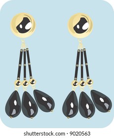 golden ear ring with black gem stone	