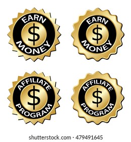 golden earn money affiliate program label vector
