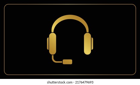 Goldene Kopfhörer-Unterhaltung Geräte Kopfhörer Symbol, Gold Farbe Earphone Ausrüstung Vektorgrafik, einzeln auf schwarzem Hintergrund.