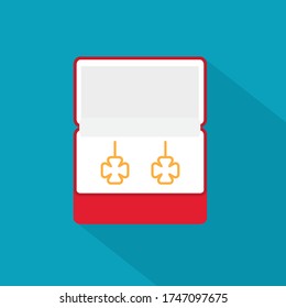 golden earrings in a box - vector illustration