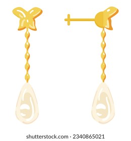 Golden earrings icon cartoon vector. Gold pearl. Antiquie diamond