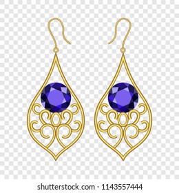 Golden earrings mockup. Realistic illustration of golden earrings vector mockup for on transparent background