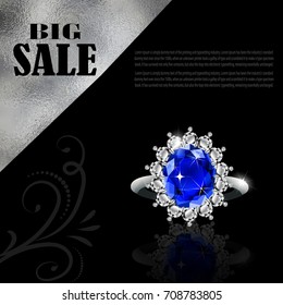 Golden earrings with sapphire and diamonds