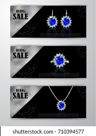 Golden earrings with sapphire and diamonds