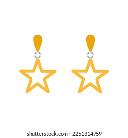 Golden earrings with stars on white background. Trendy female summer clothes flat vector illustration. Fashion concept