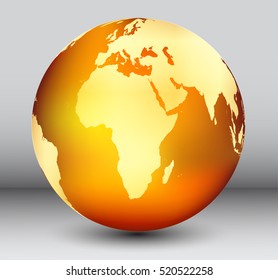 Golden earth globe with map of Africa.Vector globe icon.