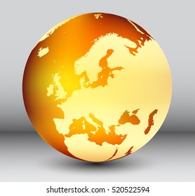 Golden earth globe with map of Europe.Vector globe icon.