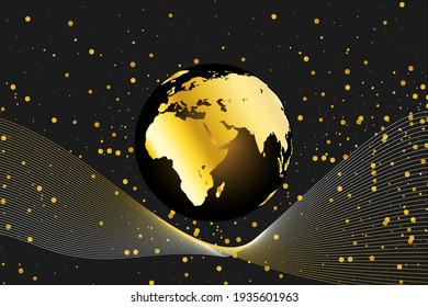 golden earth modern with wave line ornament background. vector illustration