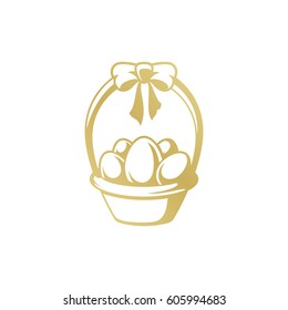 Cesta Dorada de Pascua con huevos aislados de fondo blanco. Ilustración vectorial eps 10.