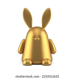 Golden Easter bunny creative premium metallic toy wild animal character decorative design realistic 3d icon vector illustration. Expensive hare rabbit cute childish plaything holiday celebration