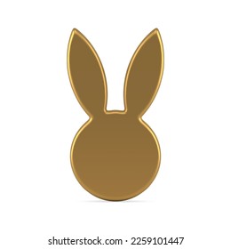 Golden Easter bunny head with long ears abstract statuette decor element 3d icon realistic vector illustration. Premium minimalist religious holiday circle rabbit figure slim silhouette design