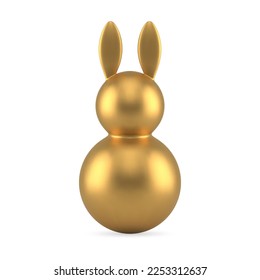 conejito de Pascua dorada redondeado estatuilla de vacaciones escaparate decoración minimalista elemento de icono 3d ilustración vectorial realista. Conejo metálico premium con diseño de forma de arte abstracto de la esfera circular de las orejas largas
