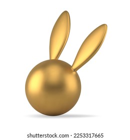 Juguete de esfera de conejito de Pascua Dorada con orejas largas Icono 3d elemento de diseño vector realista ilustración. Cuchara de conejo de primera calidad bauble metálico brillante redondeado figura minimalista decoración festiva