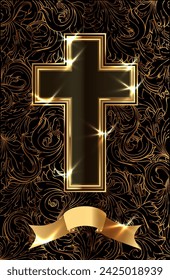 Tarjeta de felicitación cruzada de Pascua dorada, ilustración vectorial