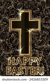 Tarjeta vip de felicitación cruzada de Pascua dorada, ilustración vectorial