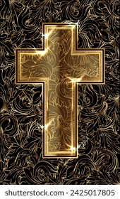 Golden Easter cross vip card, vector illustration