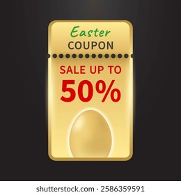 Golden Easter discount coupon isolated on black background. Holiday gift voucher for sale