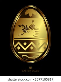 Golden Easter egg with beautiful pattern, isolated design component.