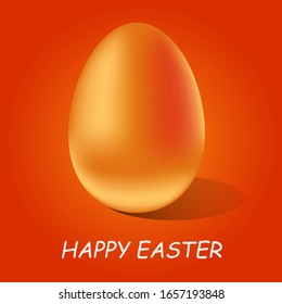  huevo dorado de Pascua aislado en un fondo anaranjado con las palabras feliz Pascua, vector, cartas