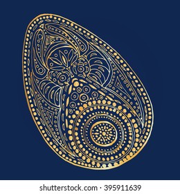 Golden easter egg isolated pattern zentangl dotted with many small patterns.