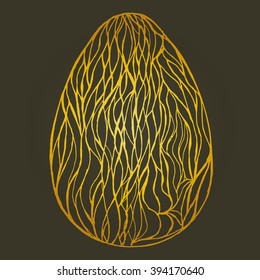 Golden easter egg isolated zentangl pattern with a pattern of a plurality of curls.