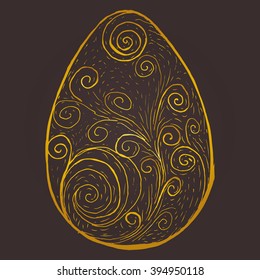 Golden easter egg isolated zentangl pattern with a pattern of a plurality of curls.