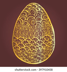 Golden easter egg isolated zentangl pattern with lots of fine patterns of different forms in different sectors.