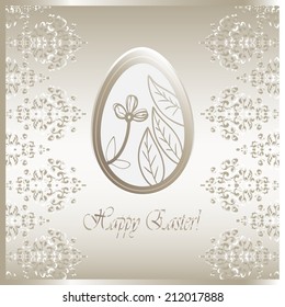 Golden easter egg on a background of floral ornament. 