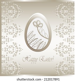 Golden easter egg on a background of floral ornament. 