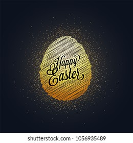 Huevo dorado de Pascua sobre fondo gris brillante. 