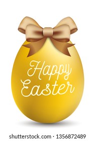Golden easter egg with ribbon and text Happy Easter. Eps 10 vector file.