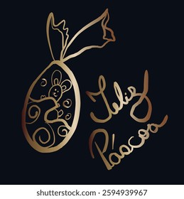 Golden easter egg wrapping a bunny with felices pascuas hand lettering celebrating a joyful easter festivity