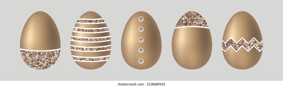 Golden Easter eggs. Elegant design for postcard, invitation, illustration or website. Festive decor. Vector gradient, glitter.