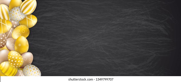 Golden easter eggs on the blackboard. Eps 10 vector file.