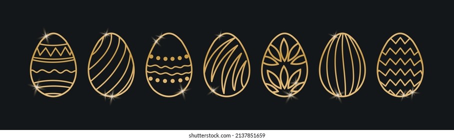 Huevos de Pascua Dorada para postales, volantes o diseño de sitios web. Ilustración vectorial, gradiente.