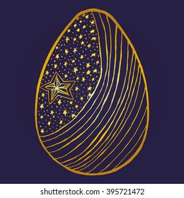 Golden easter isolated star-striped egg sketch.