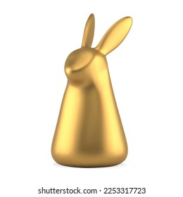 Golden Easter rabbit metallic minimalist statuette for holiday celebration 3d icon realistic vector illustration. Festive bunny creative animal character with long ears mammal elegant bauble decor toy