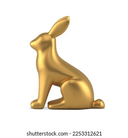 Golden Easter rabbit premium metallic cute animal with long ears side view realistic 3d icon vector illustration. Bunny hare art religious holiday celebration character statuette decorative design