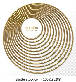 Golden eccentric circles frame with place for your content isolated on white background