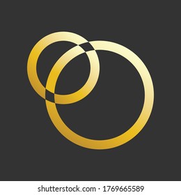 Golden Eclipse Logo. Metallic Circle Icon. Luxury Vector.