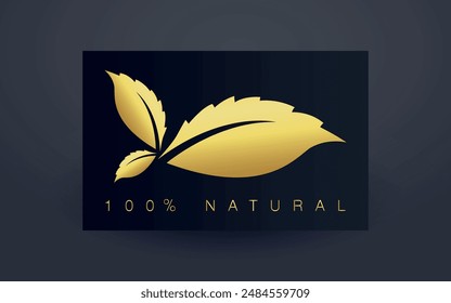 Logotipo ecológico dorado. Icono de Vector aislado sobre un fondo oscuro.