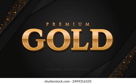 Golden editable text effect or typography with metallic gold and shiny effect. Letter logo mockup with glitter light and gold texture. Glossy premium gold text 3d rendering for social media business.