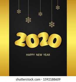golden edition. happy new year 2020 with a black and gold paper cut style. 
minimalistic design concept
