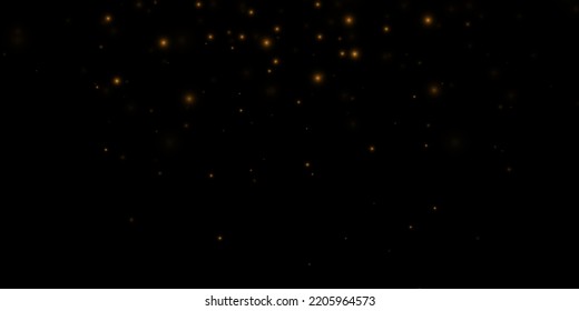Golden effect glow, glare, explosion, glitter, sun glare, sparks and stars on black background