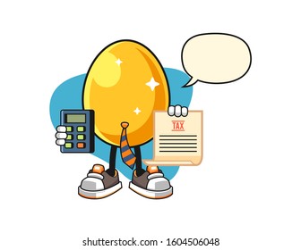 Golden egg accountant with speech bubble cartoon. Mascot Character vector.