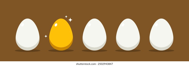 A golden egg among the normal ones. Isolated Vector Illustration