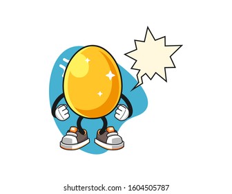 Golden egg angry with speech bubble cartoon. Mascot Character vector.