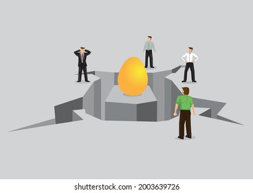 Golden egg cannot be reach because of crisis. Concept of lock or isolated wealth. Flat vector illustration.