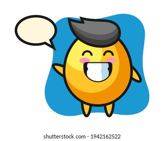 Golden egg cartoon character doing wave hand gesture