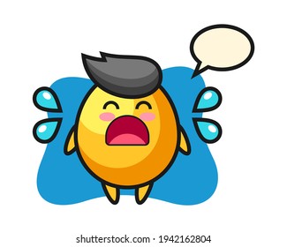 Golden egg cartoon illustration with crying gesture